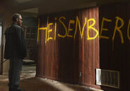 Walt gazing at the "Heisenberg" graffiti in his house ("Blood Money")