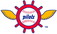 1969 Pilots on baseball in a red Pilot's wheel with yellow wings