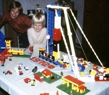 "Lars and Henrik building rocket, crane, houses and vehicles on Christmas holidays in our grandparents' house in 1972. L.R.F.I. = Legolands Rum Forsknings Institut (L.A.S.A. = Legoland Aeronautics & Space Administration)"