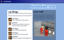 "birdnoise.com: I needed some fake websites that would be seen fleetingly in one shot that lasts about 3 seconds. So, obviously, I made actual pages with readable text and everything. After making this page and comping it into the animation, I found out that some internet chancer has registered birdnoise.com so I've had to come up with an alternative."