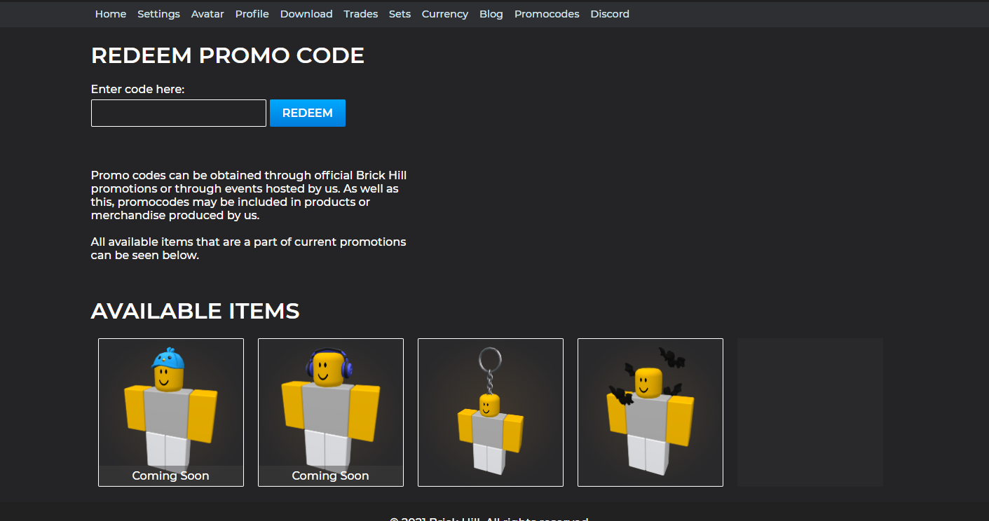 Promocodes, Brick-Hill Wiki