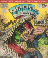 With alligator on the cover of 2000 AD prog 384, by Kim Raymond