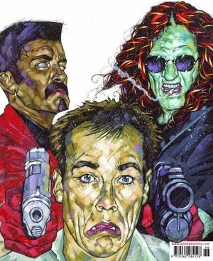 Finnigan Sinister and Ramone Dexter on the cover of 2000 AD prog 1346, by Simon Davis