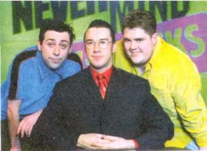 The original gang: host  (centre) and team captains Sean Hughes (left) and Phill Jupitus (right).