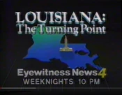 WWL Channel 4 Eyewitness News Nightwatch - Louisiana: The Turning Point - Monday promo for May 12, 1986