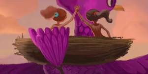 Dawn and Courtney flown away by a Whoops-A-Birdy.