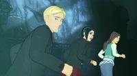 George, Nico and Eva escaping from the cave
