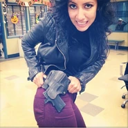 Stephanie's caption: #tbt to that time i took a nap after lunch and came back to set WITH MY GUN ON UPSIDE DOWN.