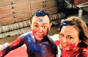 From Stephanie Beatriz's Twitter account, "Cuties! Joe Lo Truglio Mary Lynn Rajskub #Brooklyn99 (scene got cut from last week's ep; hard to fit in all the fun!) [1]