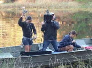 Filming fishing scene