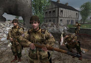 Baker in the interiors of Carentan, trying to defeat the remaining German stragglers.