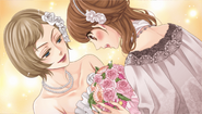 Miwa giving the protagonist her bouquet. (Game)