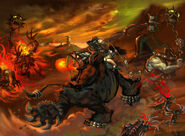 Concept art depicting Eddie Riggs riding with Rima on a Metal Beast.