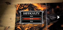 The difficulty select screen. Choosing "Brütal" is the hardest, but will net the player three thophies at the end of their playthrough.