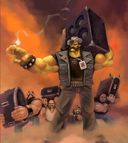 The original character design for Eddie Riggs was strongly modeled after Lemmy Kilmister. Signature elements of Eddie's vest, guest pass, and cigarette remained part of the character redesign.
