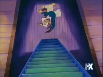 Doc Brown falls down the stairs