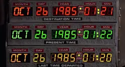 La pantalla de los circuitos del tiempo del DeLorean después de la demostración.