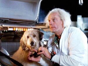 Einstein y Doc justo antes del primer experimento de viaje en el tiempo.