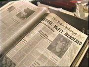 George McFly's murder is reported in the Hill Valley Telegraph.
