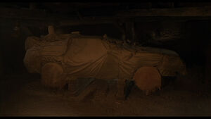 The DeLorean inside the mine.