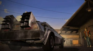 El DeLorean aparece afuera del garaje de Doc.