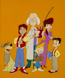 El elenco principal de Back to the Future: The Animated Series. Einstein puede ser visto en su versión animada en la izquierda.