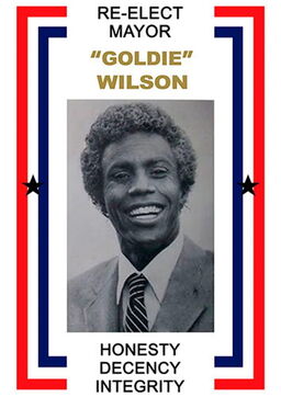 Mayor Goldie Wilson's re-election poster