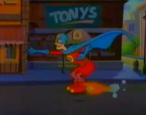 Doc, como Mega-Brain-Man, recorre las calles de Hill Valley en 1952.