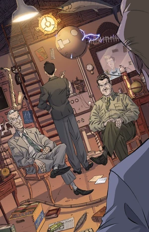 Doc encuentra a Leslie Groves, Vannevar Bush y J. Robert Oppenheimer en su departamento en 1943.