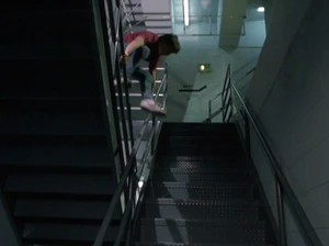 Marty gives the gang the slip in the hotel stairwell.