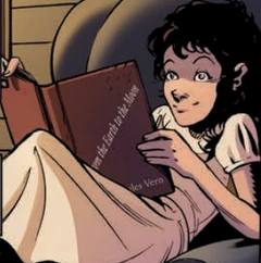 Clara reads From the Earth to the Moon.