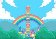 A view of Rainbow Village and the Rainbow Tower from Bubble Memories