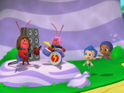 Gil and Goby amazed after seeing two Lobsters preform