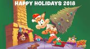 Christmas ad from the official Bubsy Twitter page with Bubsy parodying The Grinch.