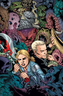 Buffy and Spike fight together against hordes of demons.