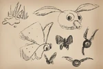 Lizbert sketches Cheepoof Lollive.png (64 KB) Some sketches of flying Bugsnax, including Lollive