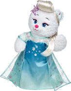 The Elsa Bear shown wearing the outfit based on Frozen Fever