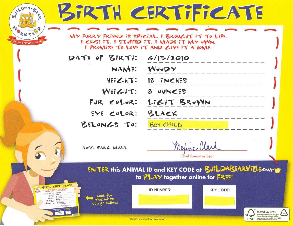 Birth Certificate BuildABearVille Wiki Fandom