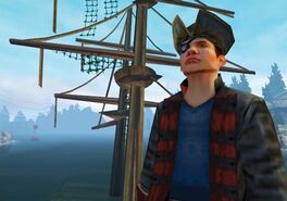 Vance dressed as a pirate on the sunken pirate ship.