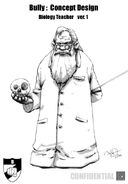 Very early concept art of a biology teacher. Very little resemblance to Dr. Slawter.