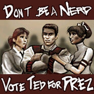Mandy on one of Ted's school presidential campaign banners