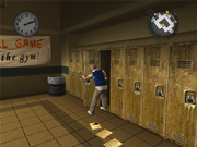 Jimmy about to hide inside a locker.