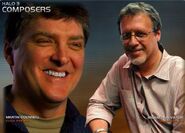 Michael (right) with his longtime composing partner, Marty O'Donnell, during a Bungie ViDoc.