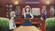 Lucy giving a document to Kyoka