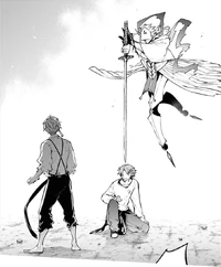 Ame-no-Gozen hovers over Tanizaki (manga)