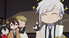 Dazai, Kyoka, and Kunikida freaking out on Atsushi's story (Wan! Anime)