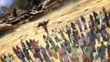 Fukuchi saving refugees from a massacre.