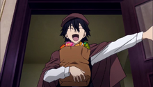 Ranpo carrying a bag of snacks