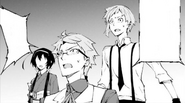 Kunikida, Kyōka, and Atsushi after hearing that Dazai is with the mastermind
