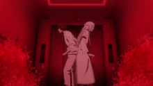 Dazai and Sigma surrounded by water in the elevator